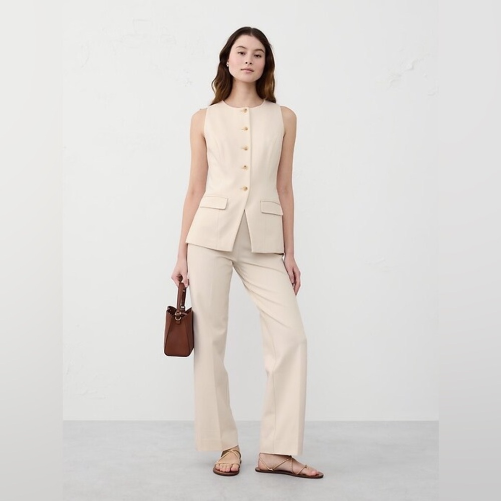 NWT! BANANA REPUBLIC STRAIGHT PONTE PULL-ON PANT in CREAM